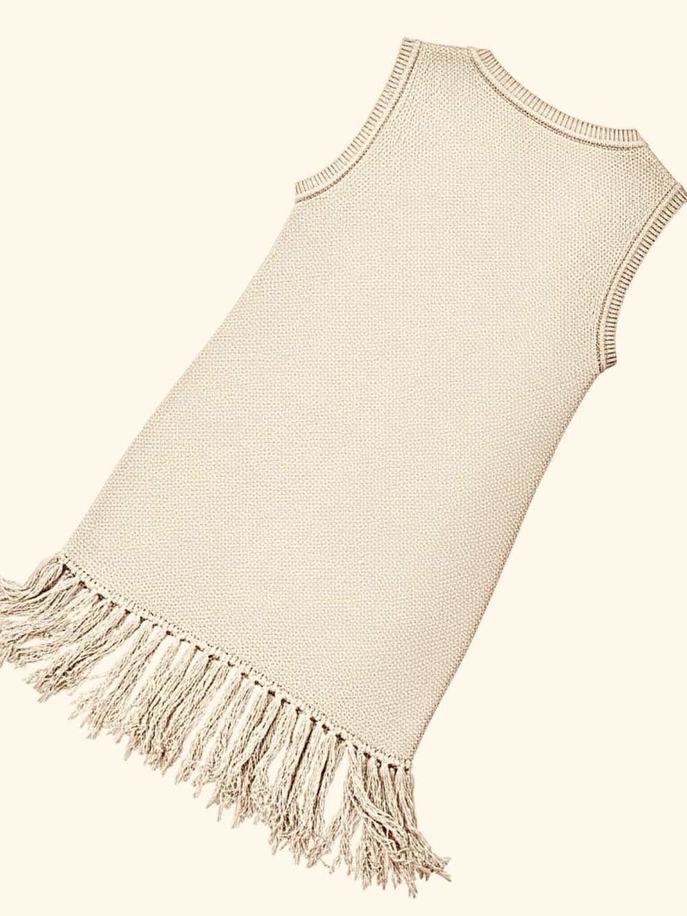 Sincerely Jules Cream Ivory Fringe Hem Sleeveless Sweater Dress - Size M - Picture 3 of 10